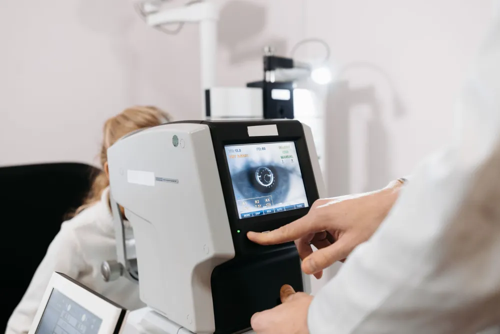 Patient completing vision and hearing screening during a DOT physical certification exam