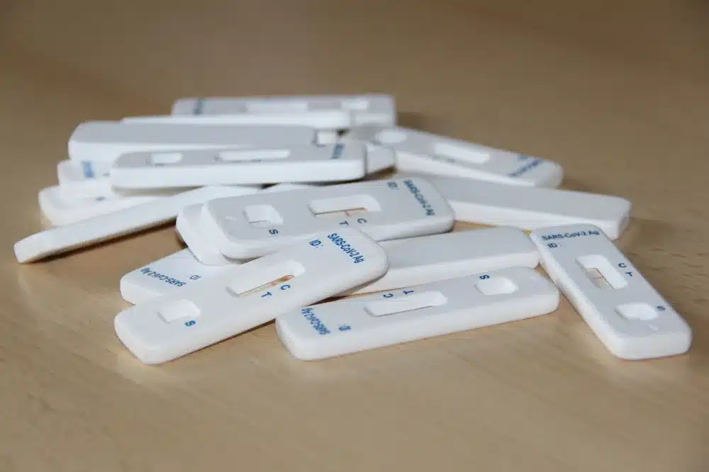 Rapid strep test being prepared at an urgent care lab for same-day results